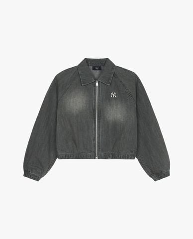  MLB - Áo khoác denim nữ phom croptop Varsity 