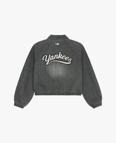  MLB - Áo khoác denim nữ phom croptop Varsity 