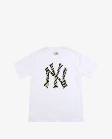  MLB - Áo thun cổ tròn tay ngắn Unisex phối logo New York Yankees 
