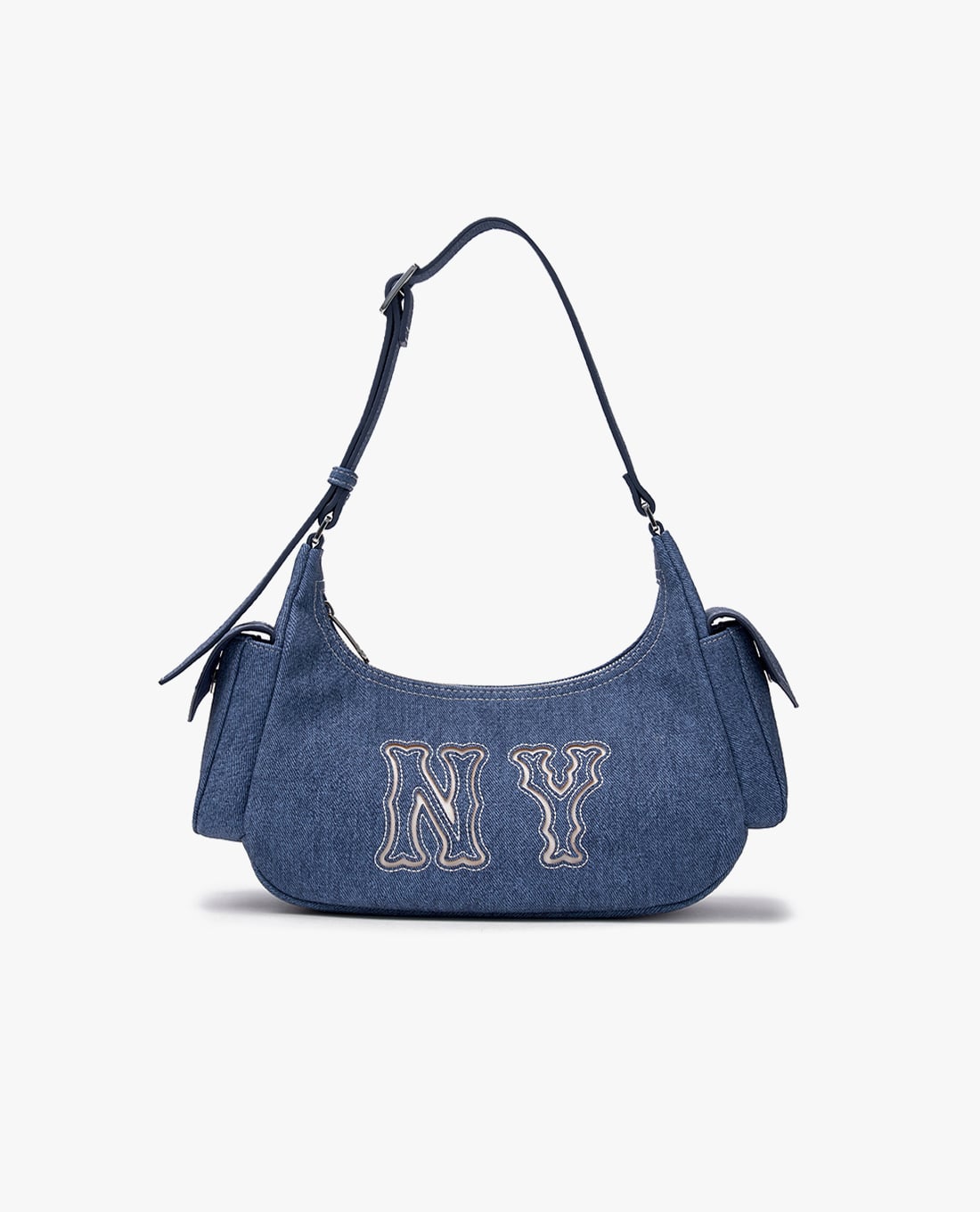 MLB - Túi đeo vai nữ hình bán nguyệt Denim Logo Coopers Mega