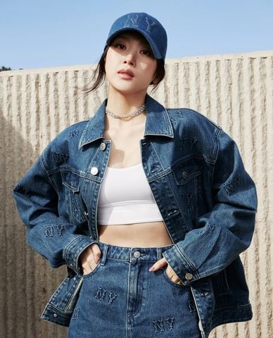  MLB - Áo khoác denim cổ bẻ tay dài Classic Monogram Embossed 