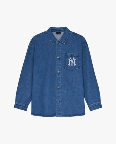  MLB - Áo sơ mi denim unisex cổ bẻ tay dài Logo Coopers Mega 