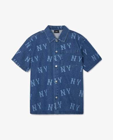  MLB - Áo sơ mi denim unisex tay ngắn Basic Multi Mega Logo Prints 