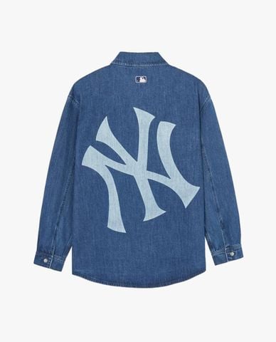  MLB - Áo sơ mi denim cổ bẻ tay dài Basic Mega Logo 