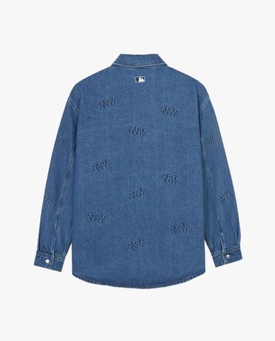  MLB - Áo sơ mi denim cổ bẻ tay dài Classic Embossed Monogram 