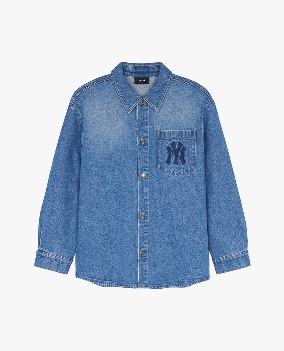 MLB - Áo sơ mi denim unisex cổ bẻ tay dài thời trang