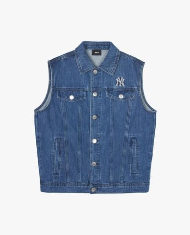  MLB - Áo khoác denim unisex cổ bẻ sát nách Basic Mega Logo 