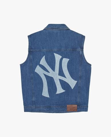  MLB - Áo khoác denim unisex cổ bẻ sát nách Basic Mega Logo 