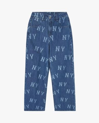  MLB - Quần jeans nữ ống rộng phối họa tiết monogram 