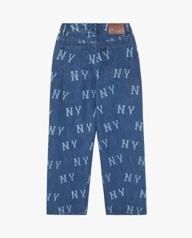  MLB - Quần jeans nữ ống rộng phối họa tiết monogram 