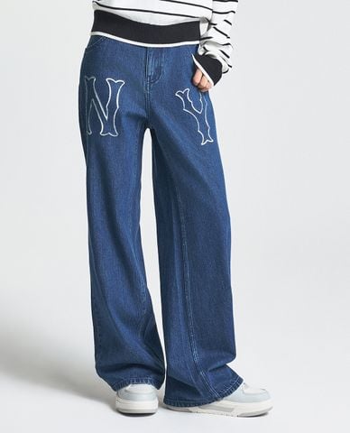  MLB - Quần jeans nữ ống rộng Denim Logo Coopers Mega 