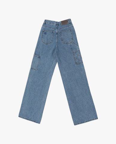  MLB - Quần jeans nữ ống rộng Dia Monogram Embo 
