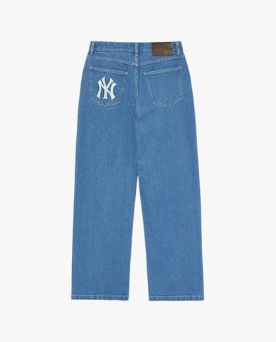 MLB - Quần jeans nữ ống rộng phối logo thời trang 