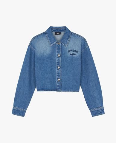  MLB - Áo sơ mi denim nữ cổ bẻ tay dài Varsity Culsive 