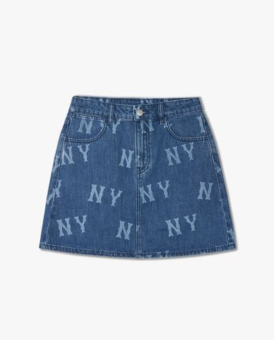  MLB - Chân váy denim mini phom chữ A Basic Multi Megalogo Print 
