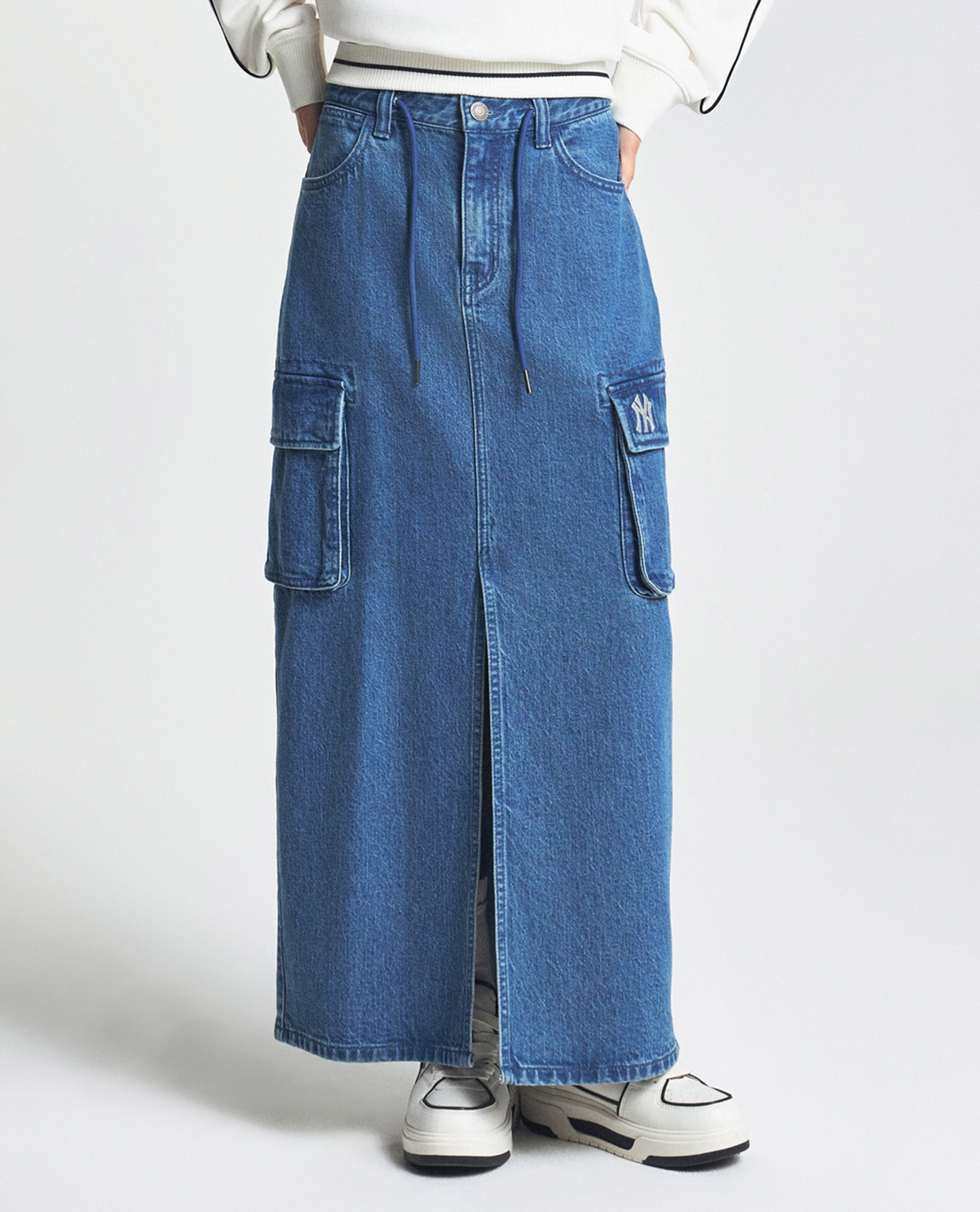 MLB - Chân váy bút chì denim midi Basic Small Logo