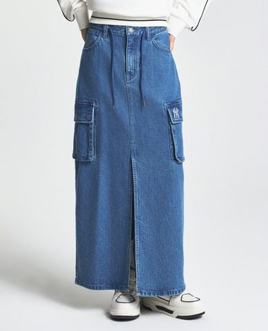  MLB - Chân váy bút chì denim midi Basic Small Logo 