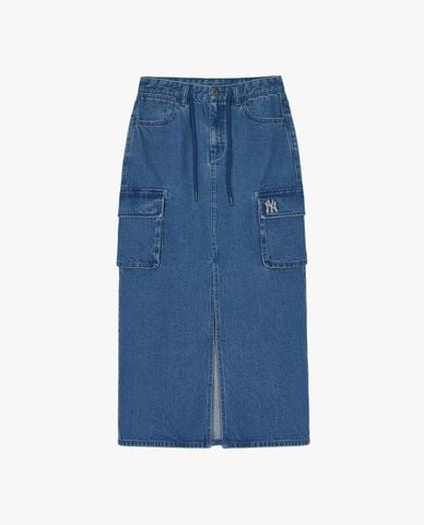  MLB - Chân váy bút chì denim midi Basic Small Logo 