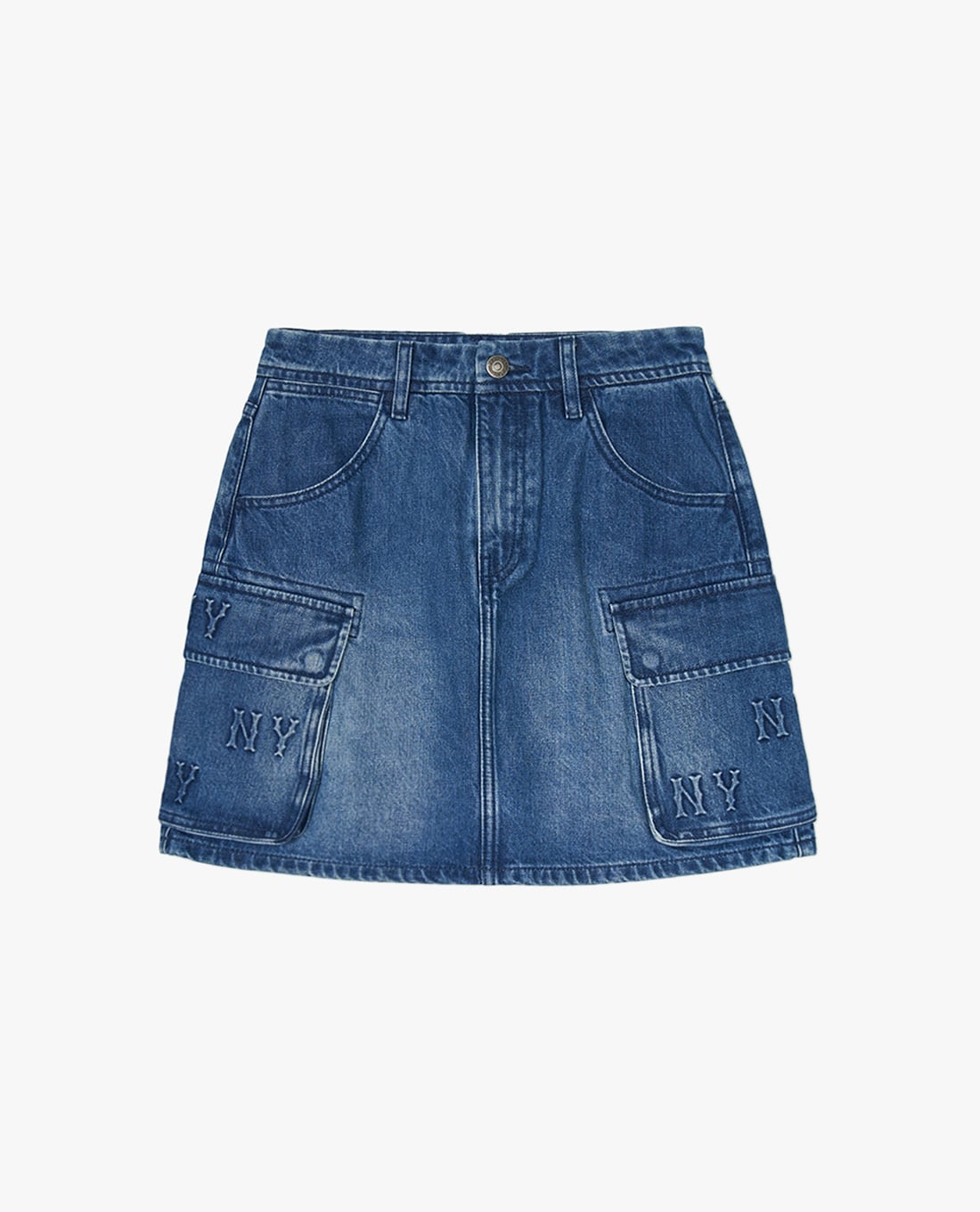 MLB - Chân váy denim phom chữ A mini Embo Monogram