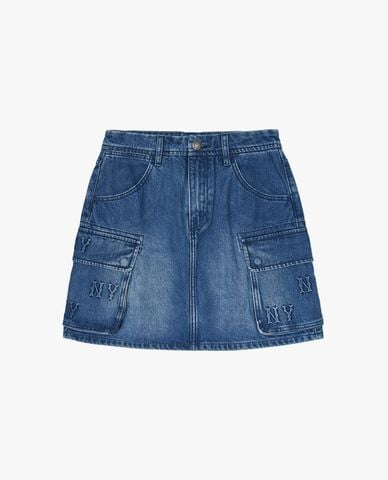  MLB - Chân váy denim phom chữ A mini Embo Monogram 