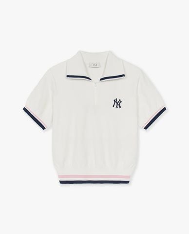  MLB - Áo polo nữ tay ngắn phối zip Varsity 