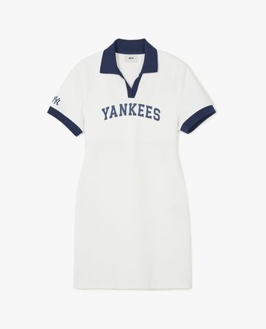  MLB - Đầm polo nữ cổ bẻ tay ngắn mini Varsity Lettering Piqué 