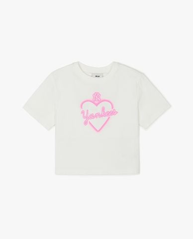  MLB - Áo croptop nữ cổ tròn tay ngắn Heart Medium Logo 