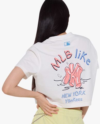  MLB - Áo thun phom suông ngắn tay Checkerboard Back Logo 