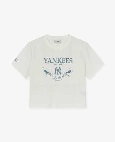  MLB - Áo croptop nữ cổ tròn tay ngắn Varsity 