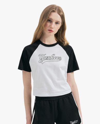  MLB - Áo croptop nữ cổ tròn tay ngắn Varsity Raglan 