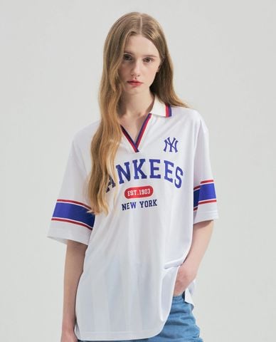 MLB - Áo polo nữ cổ bẻ tay ngắn Varsity Sport Jersey Overfit 