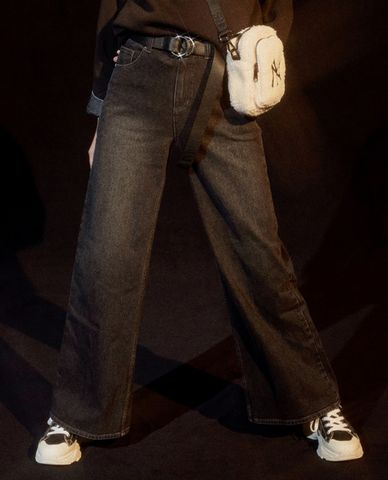  MLB - Quần jeans nữ ống rộng phối logo thời trang 