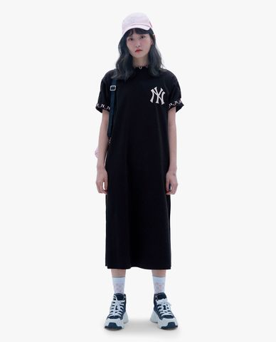  MLB - Đầm midi nữ ngắn tay cổ tròn Logo Basic 