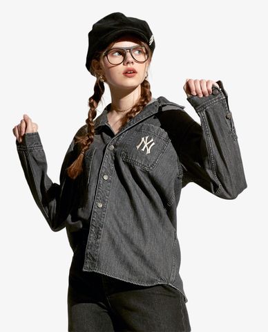  MLB - Áo sơ mi denim tay dài Big Logo 