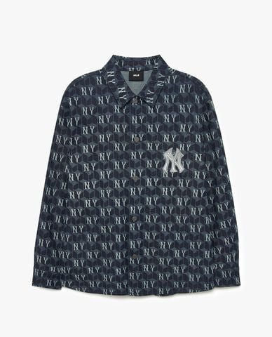  MLB - Áo sơ mi denim unisex cổ bẻ tay dài Cube Monogram 