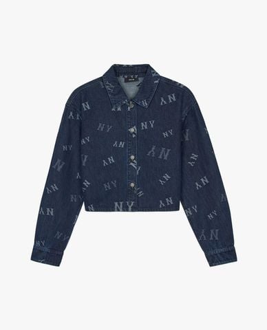  MLB - Áo khoác denim nữ cổ bẻ tay dài Classic Jacquard Monogram 
