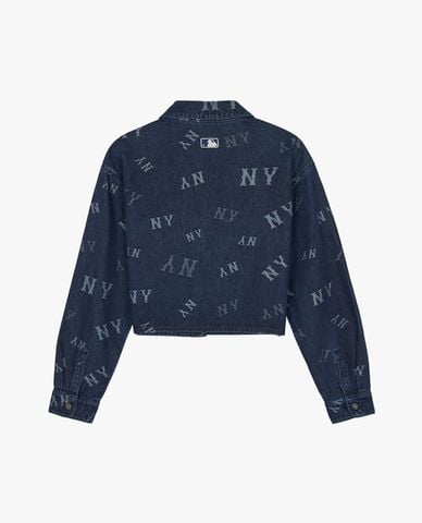  MLB - Áo khoác denim nữ cổ bẻ tay dài Classic Jacquard Monogram 