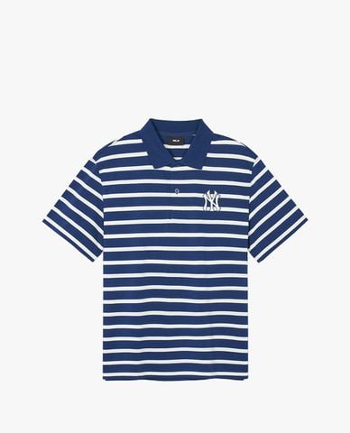  MLB - Áo polo unisex cổ bẻ tay ngắn phối sọc Varsity Over New York Yankees 