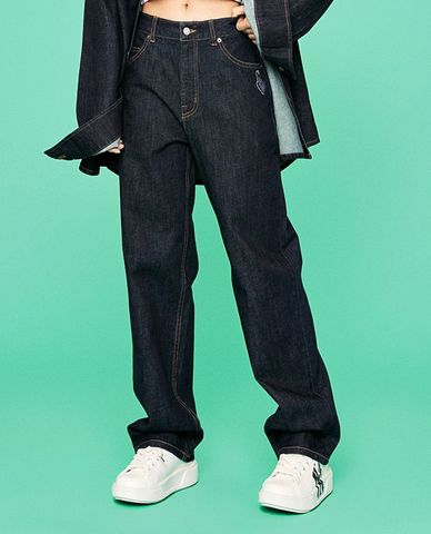  MLB - Quần jeans nữ ống rộng Heart One Point Solid Denim 