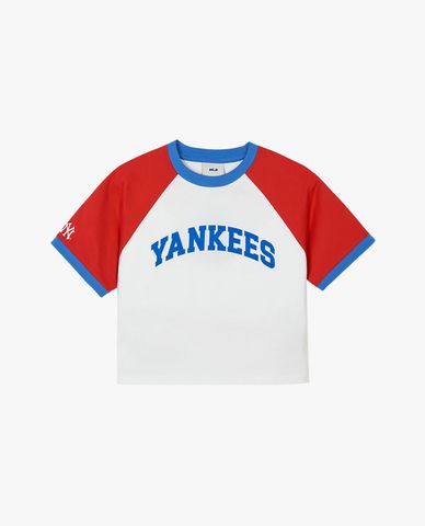  MLB - Áo croptop nữ cổ tròn tay ngắn Varsity 