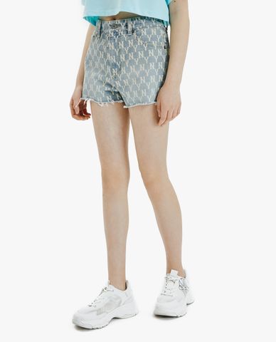  MLB - Quần short nữ rách gấu Monogram Denim 