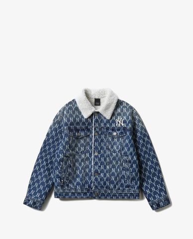  MLB - Áo khoác denim cổ bẻ phối lông Monogram Boa Lining 