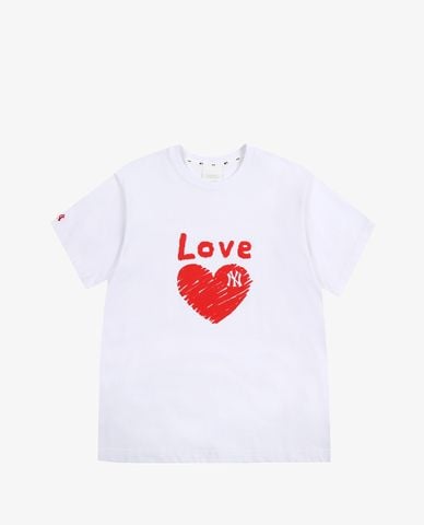  MLB - Áo thun cổ tròn ngắn tay Heart Love Over Fit 