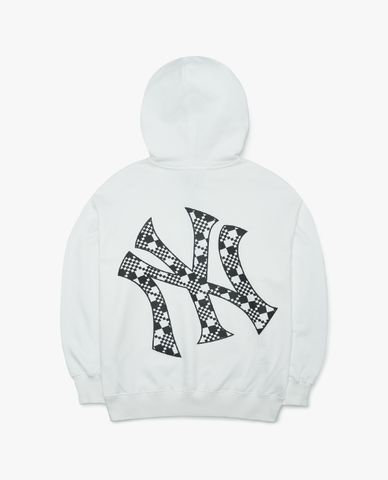  MLB - Áo hoodie unisex tay dài phối mũ Checkerboard Big Logo Overfit 
