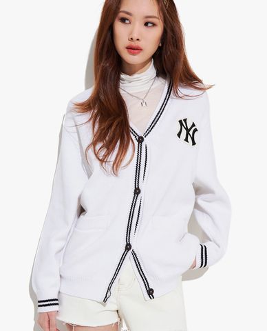  MLB - Áo khoác cardigan phom suông cổ V Basic Big Logo 