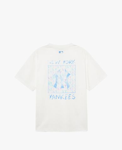  MLB - Áo thun unisex cổ tròn tay ngắn phối logo thời trang 