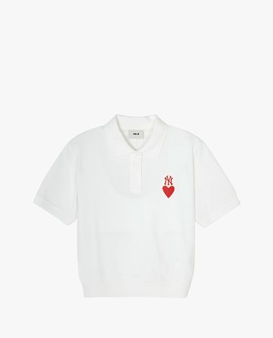  MLB - Áo polo nữ cổ bẻ tay ngắn phối logo New York Yankees 
