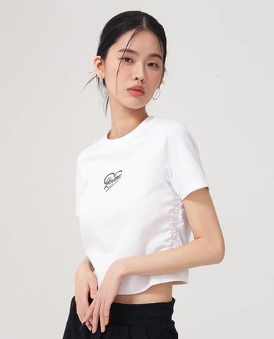  MLB - Áo croptop nữ cổ tròn tay ngắn Heart Athleisure 
