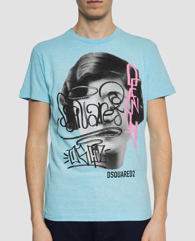  DSQUARED2 - Áo thun nam cổ tròn in hình Graffiti 