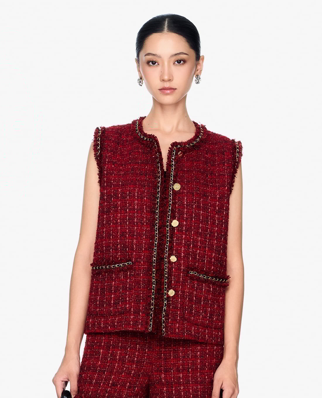 GIGI - Áo khoác tweed nữ sát nách cổ tròn hiện đại
